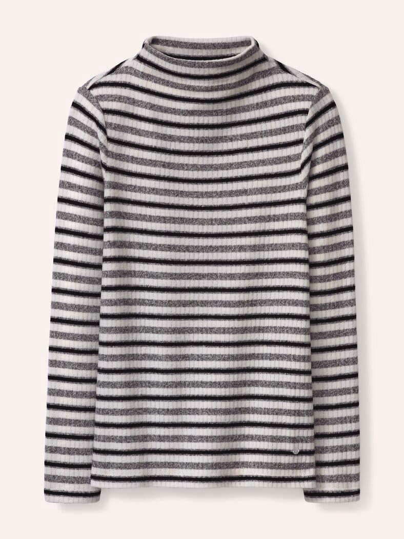 Ringelshirt mit Kaminkragen Silber Melange