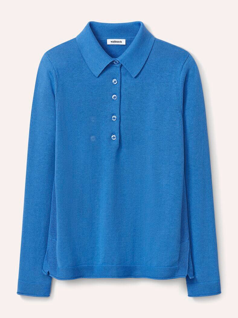 Polo-Pullover mit Seide Meerblau