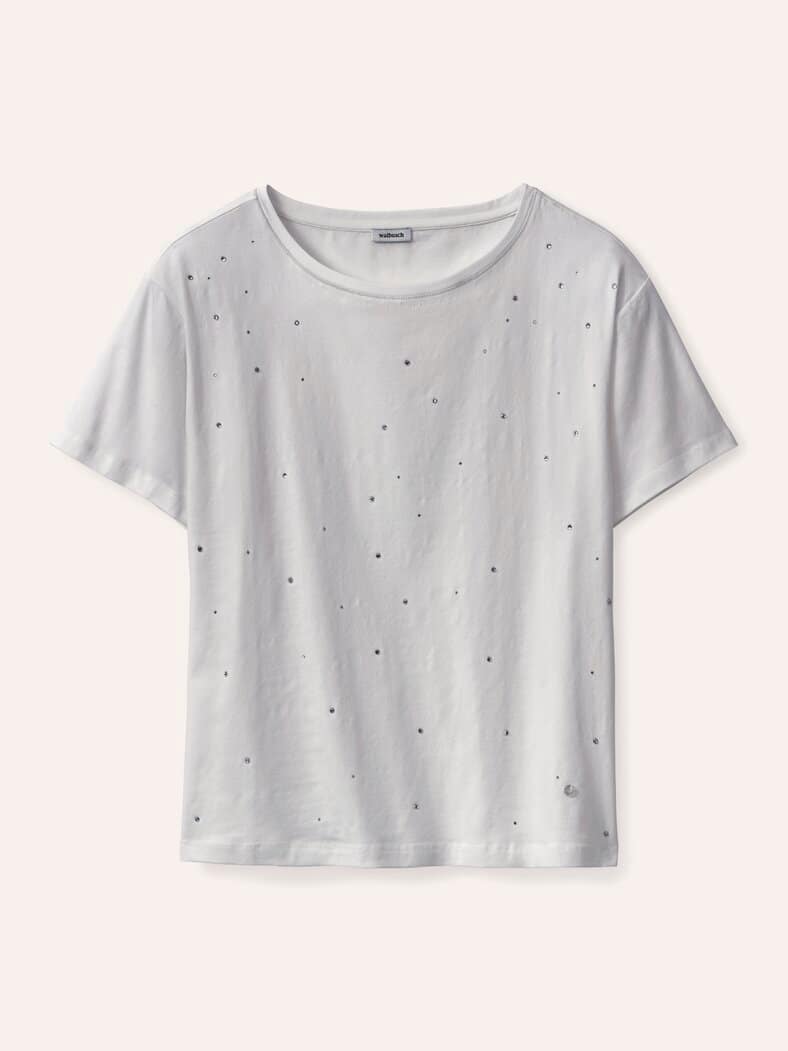 Baumwollshirt mit Glitzersteinen Offwhite