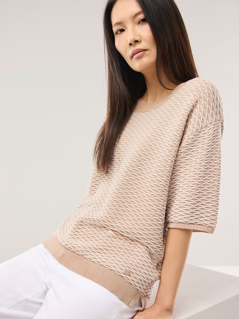 Pullover in Bicolor-Optik Sand/Offwhite