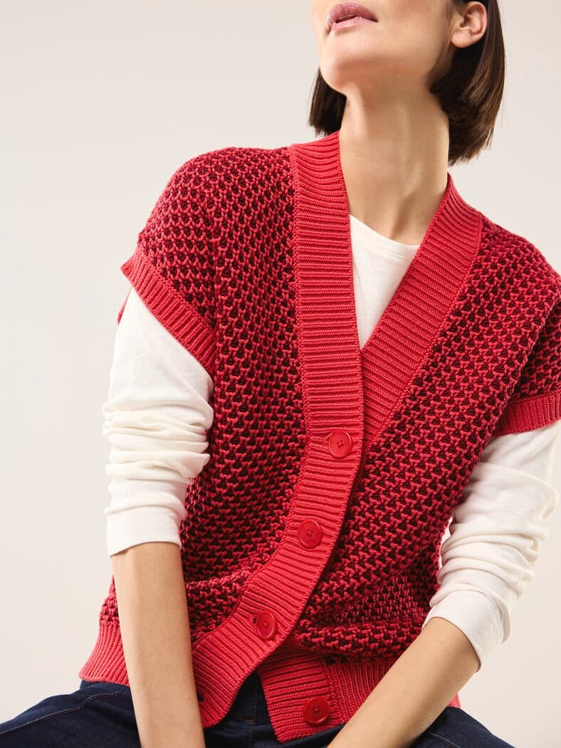 Strickweste mit Waffelstruktur Signalrot
