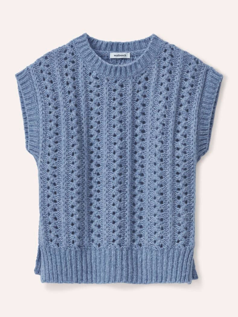 Edler Ajour Pullunder in weichem Garn Smokey Blue