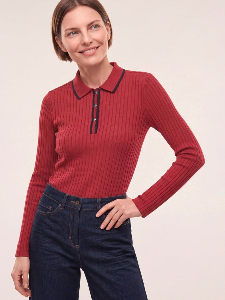 Poloshirt mit Rippenstruktur Dunkelrot