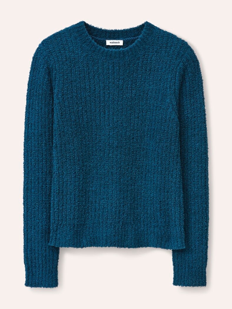 Baumwollmix Pullover in Plüschgarn Dunkelpetrol