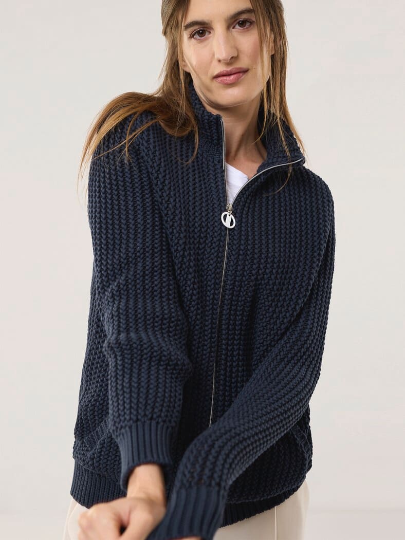 Reliefstruktur-Strickjacke Nachtblau