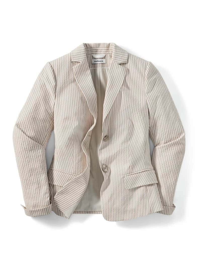 Baumwollblazer Seersucker Beige/Weiß