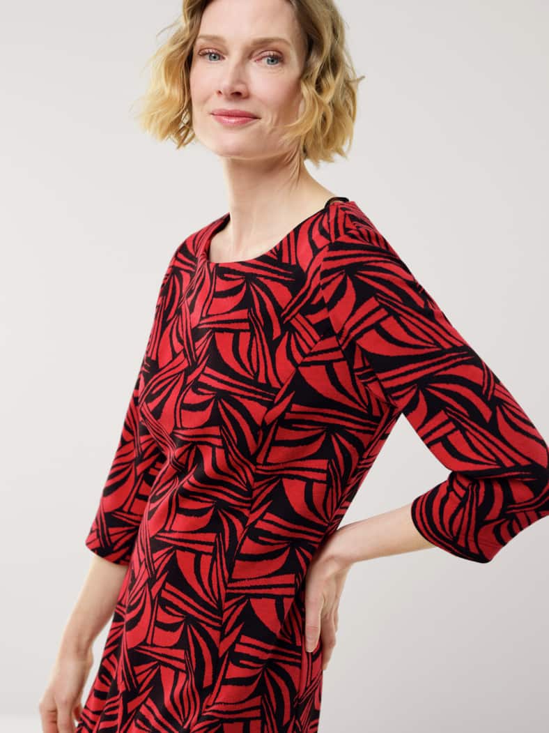 Softjersey-Jacquardkleid Rot/Schwarz