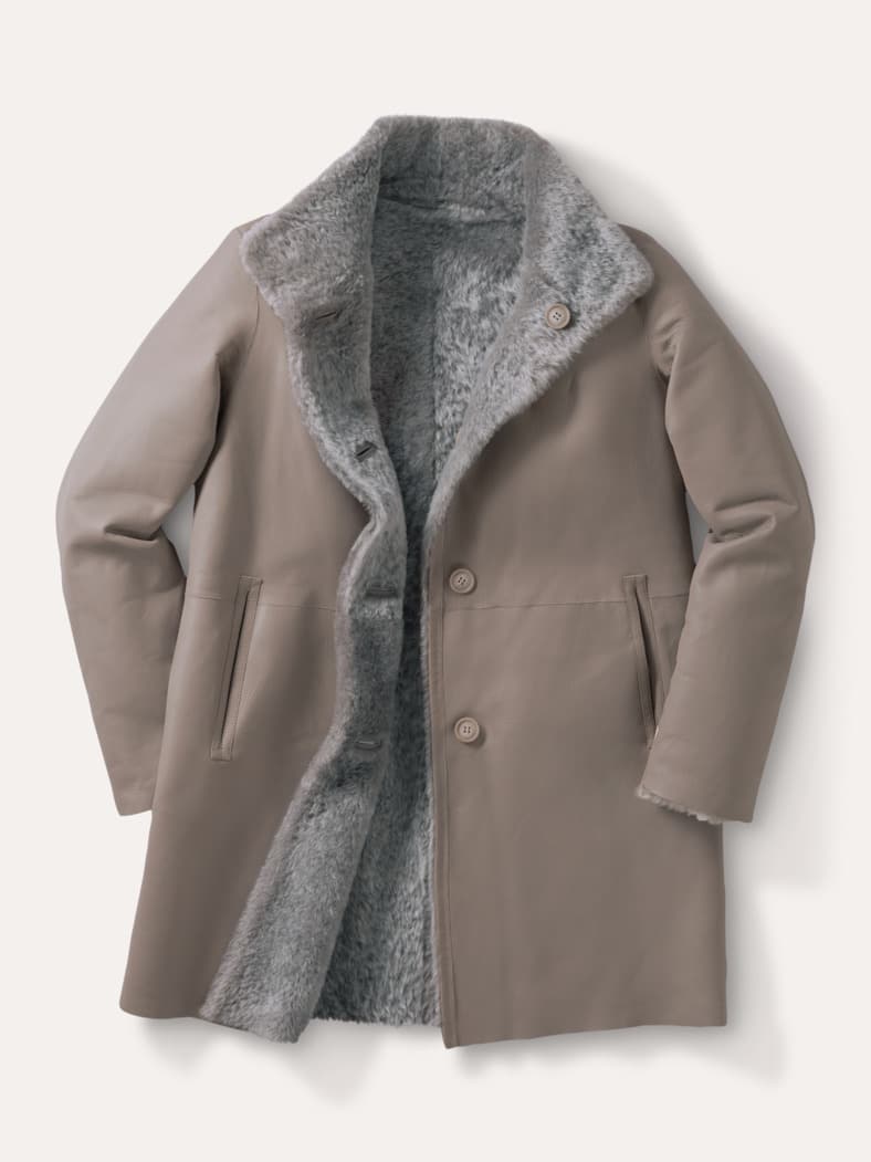 Premium Lammfell Wendemantel Taupe
