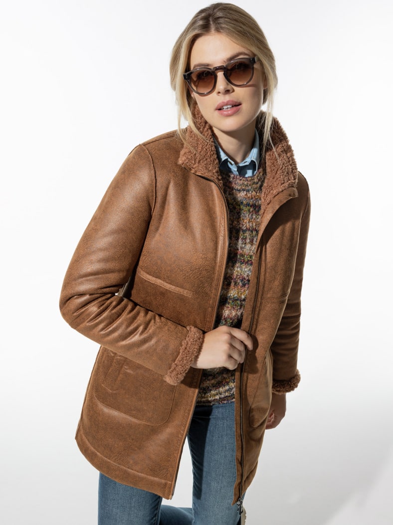 Langjacke Lammfelloptik Toffee