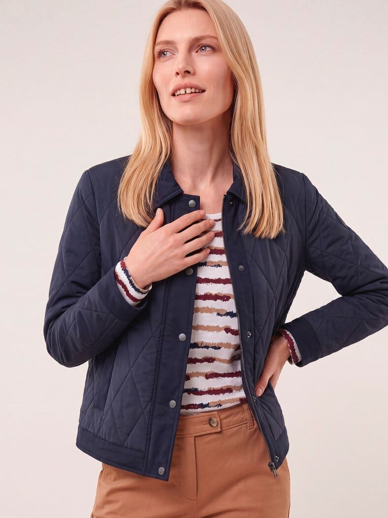 Kurze Steppjacke mit Materialmix Nachtblau