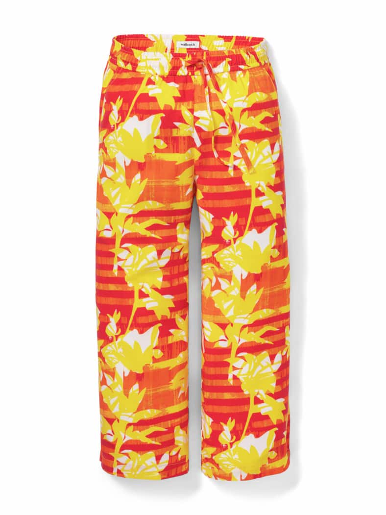 Lyocell-Culotte Palmenprint Gelb/Rot
