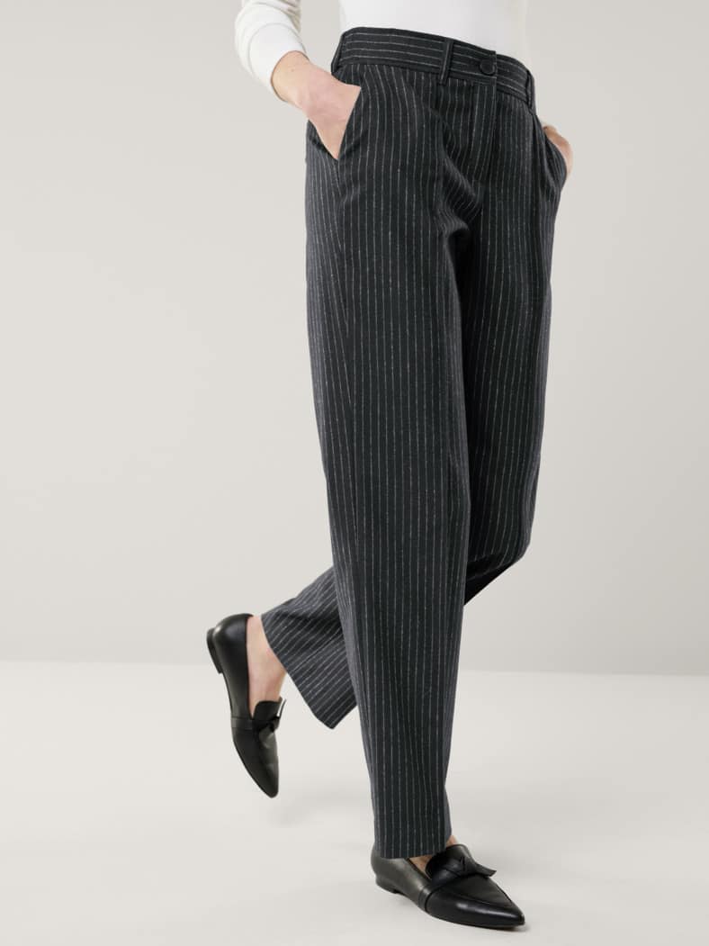 Premium Marlenehose Nadelstreifen Schwarz