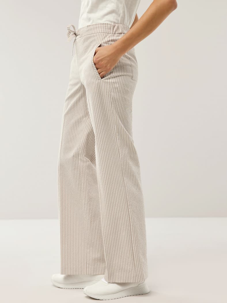Marlenehose Seersucker Beige/Weiß