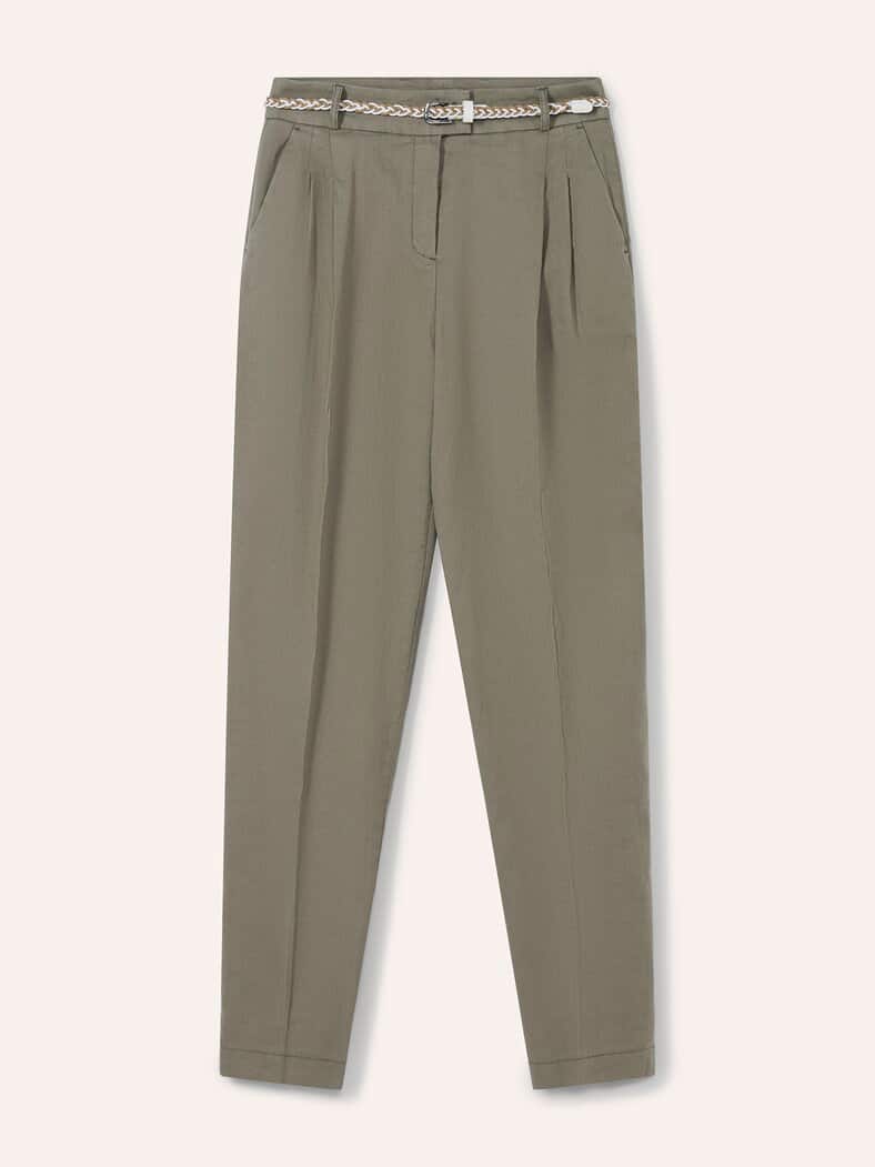 Bundfaltenhose aus Leinenmix Khaki