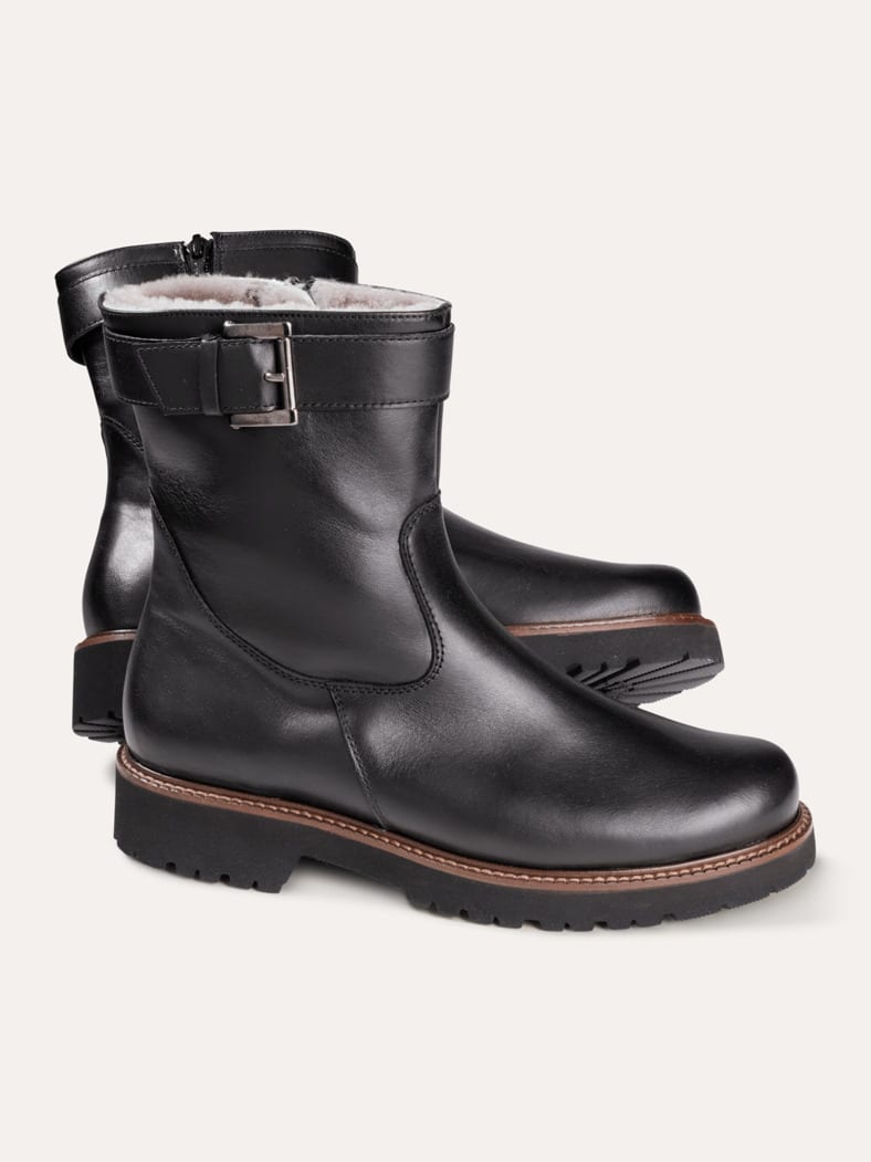 Lammfell-Stiefelette Schwarz