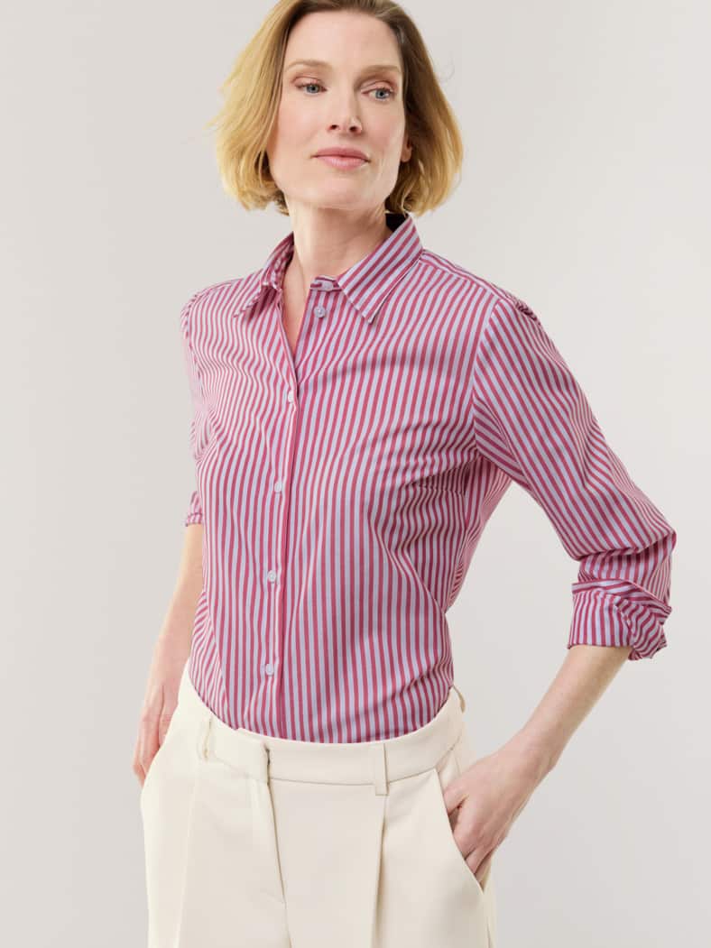 Extraglatt-Hemdbluse Everyday Streifen Dunkelrot