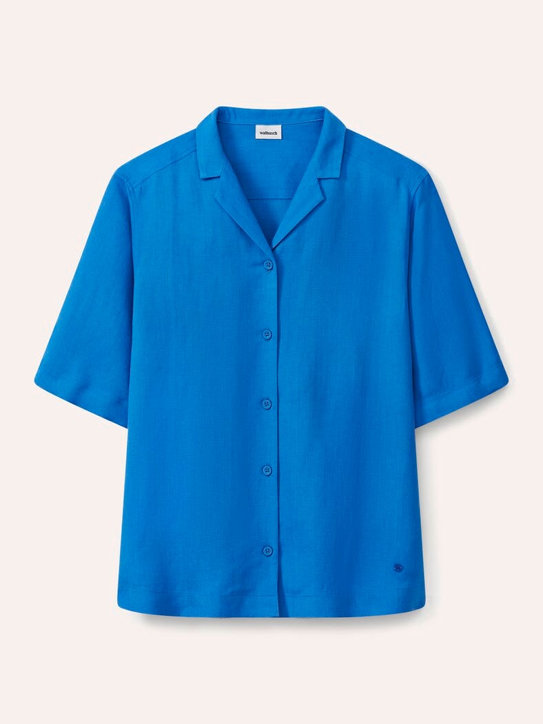 Reverskragen Bluse Leinenmix Königsblau