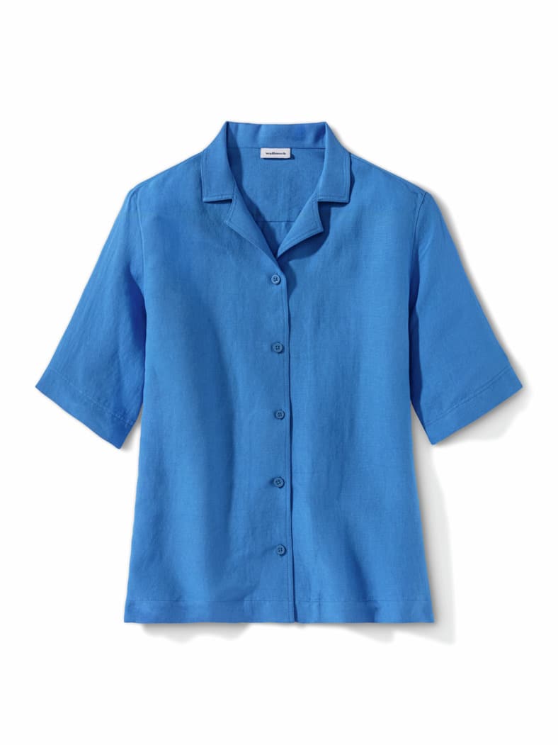 Reverskragen Bluse Leinenmix Königsblau