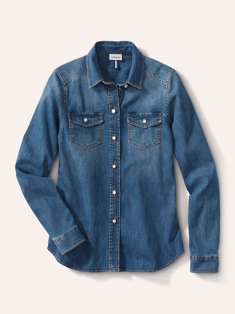 Power Stretch Jeansbluse Mid Blue