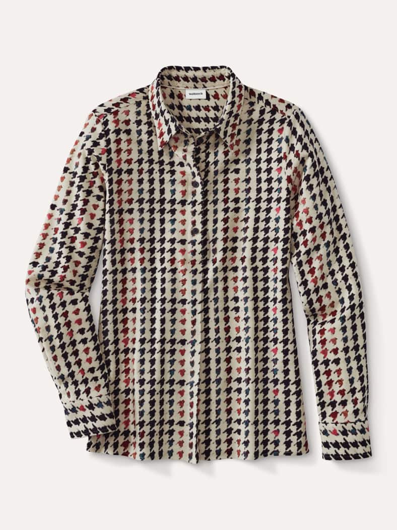 Soft-Flanell Polo-Bluse Aquarell Hahnentritt