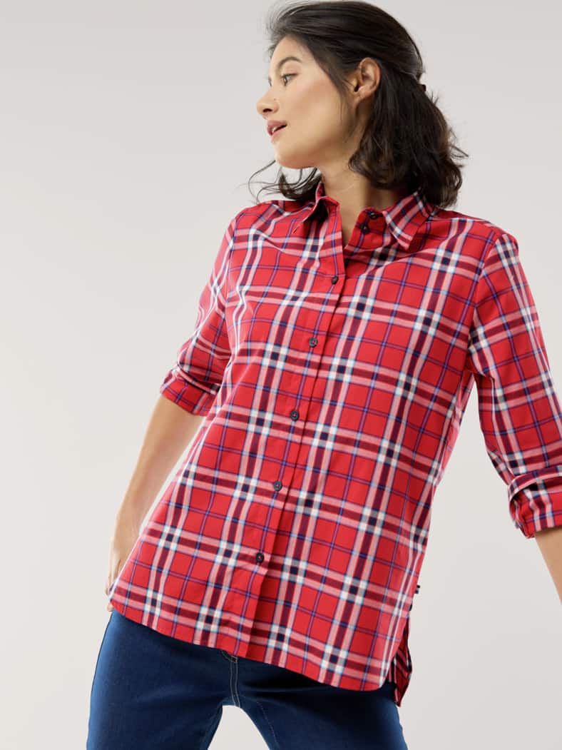 Baumwoll-Bluse Zeitlos Karo Rot