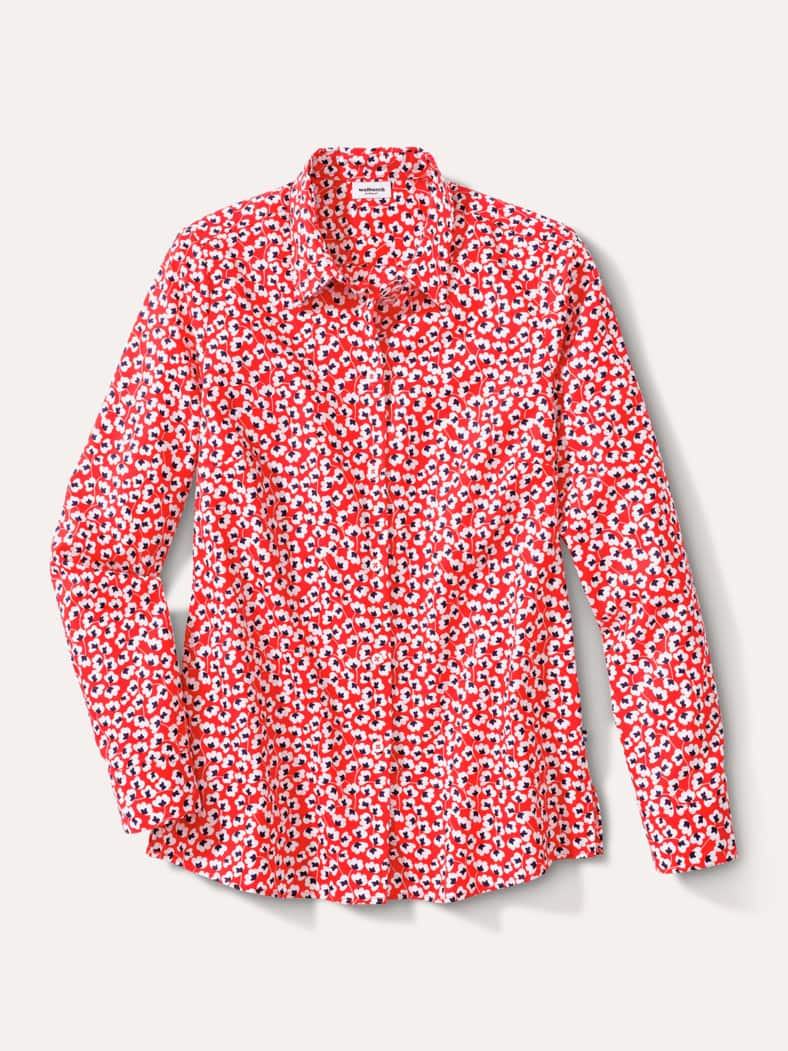 Extraglatt Baumwoll-Bluse Blume Rot