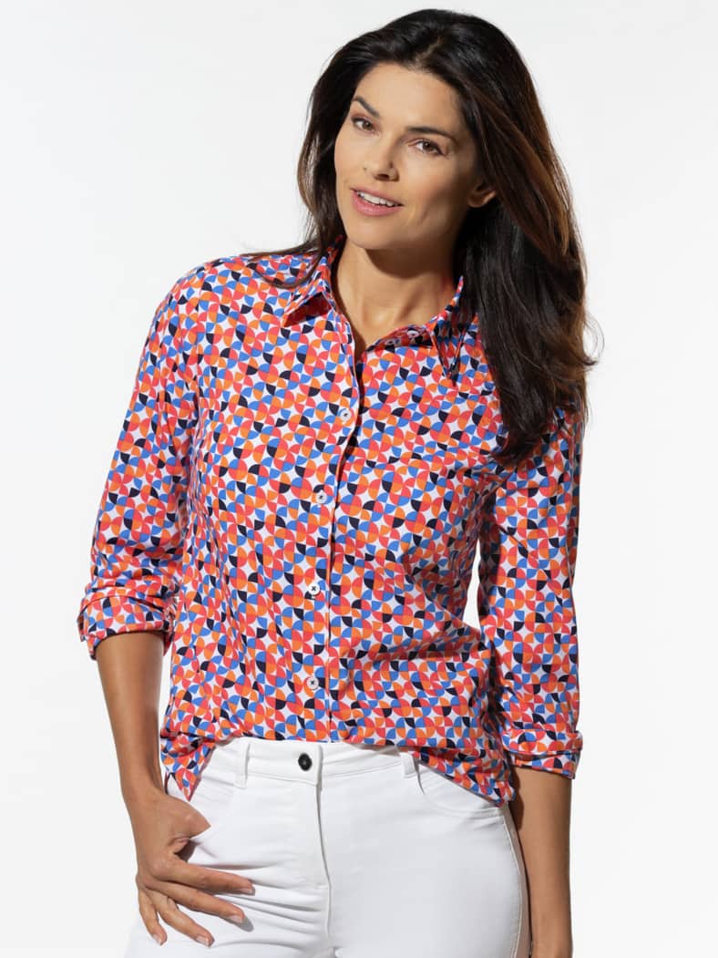 Extraglatt Baumwoll-Bluse Grafik