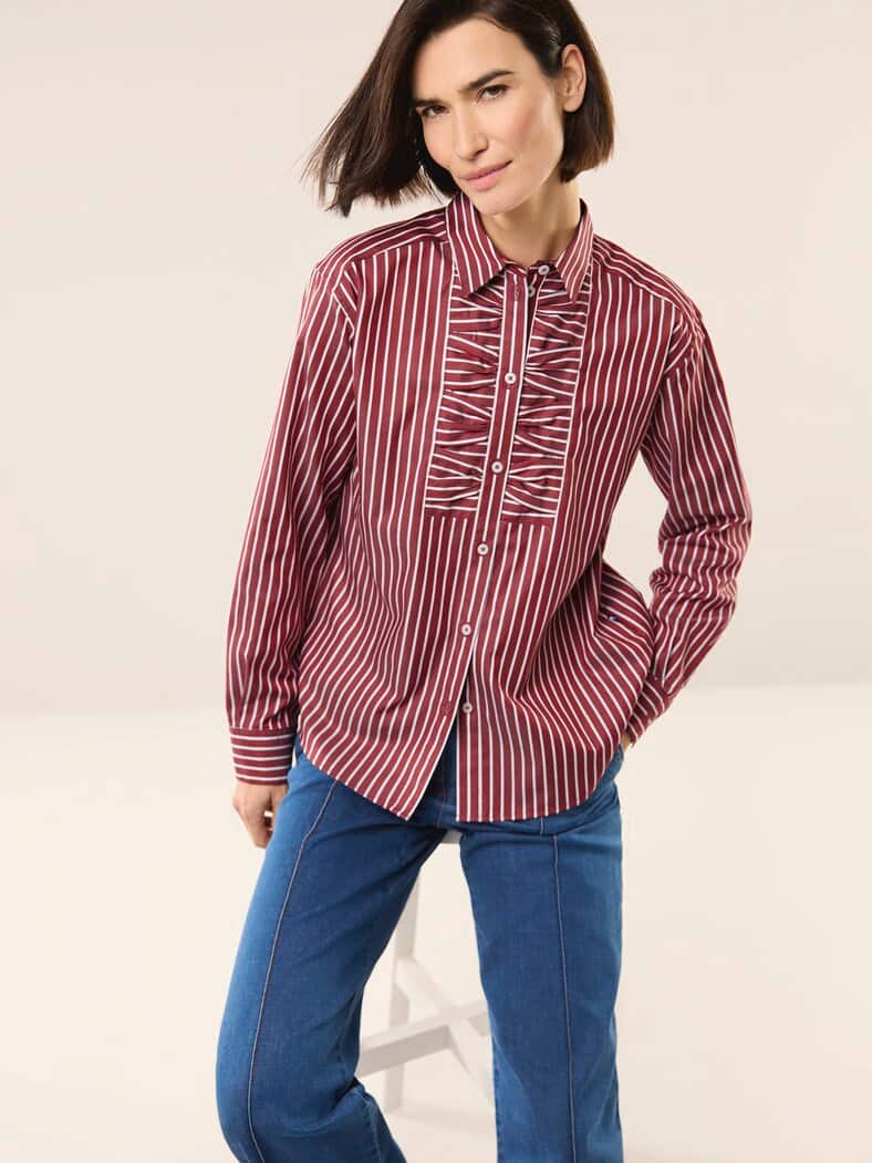 Hemdbluse mit Falteneinsatz Streifen Chianti