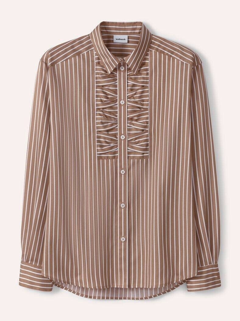 Hemdbluse mit Falteneinsatz Streifen Praline