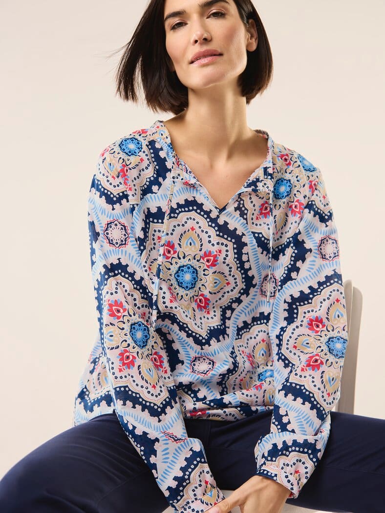 Bluse aus Baumwoll-Voile Altrosa Marine