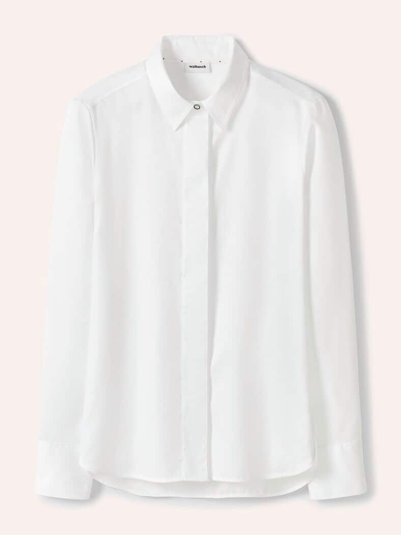 Baumwollbluse mit langer Manschette Weiß