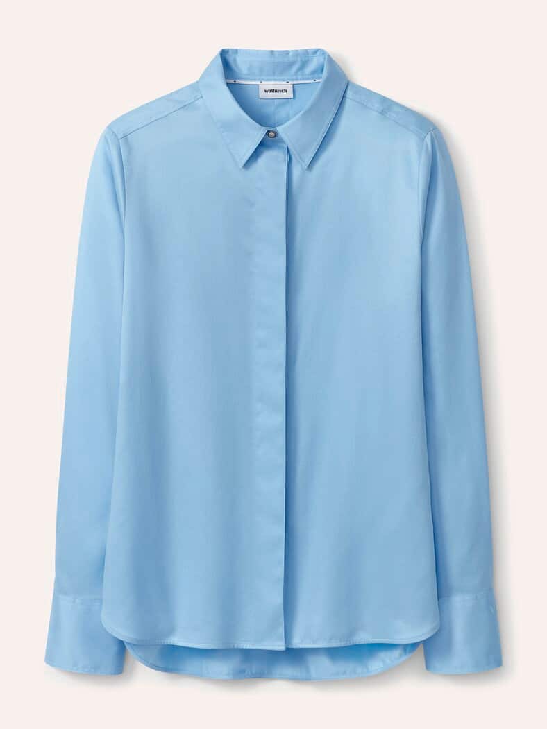 Baumwollbluse mit langer Manschette Skyblue