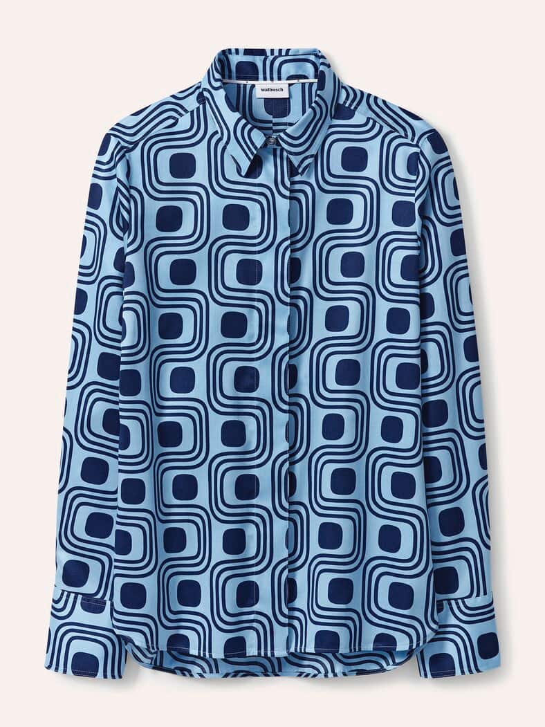 Baumwollbluse mit langer Manschette Grafik Skyblue