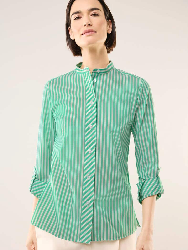 Extraglatt Stehkragen Bluse Kleegrün gestreift