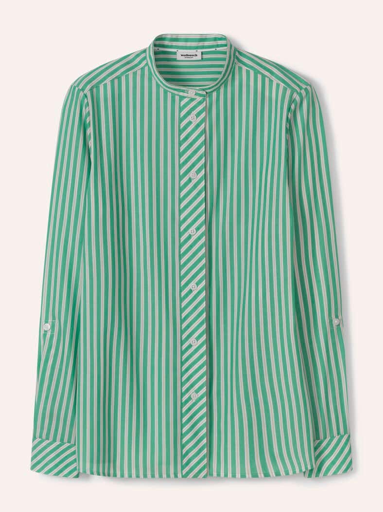 Extraglatt Stehkragen Bluse Kleegrün gestreift