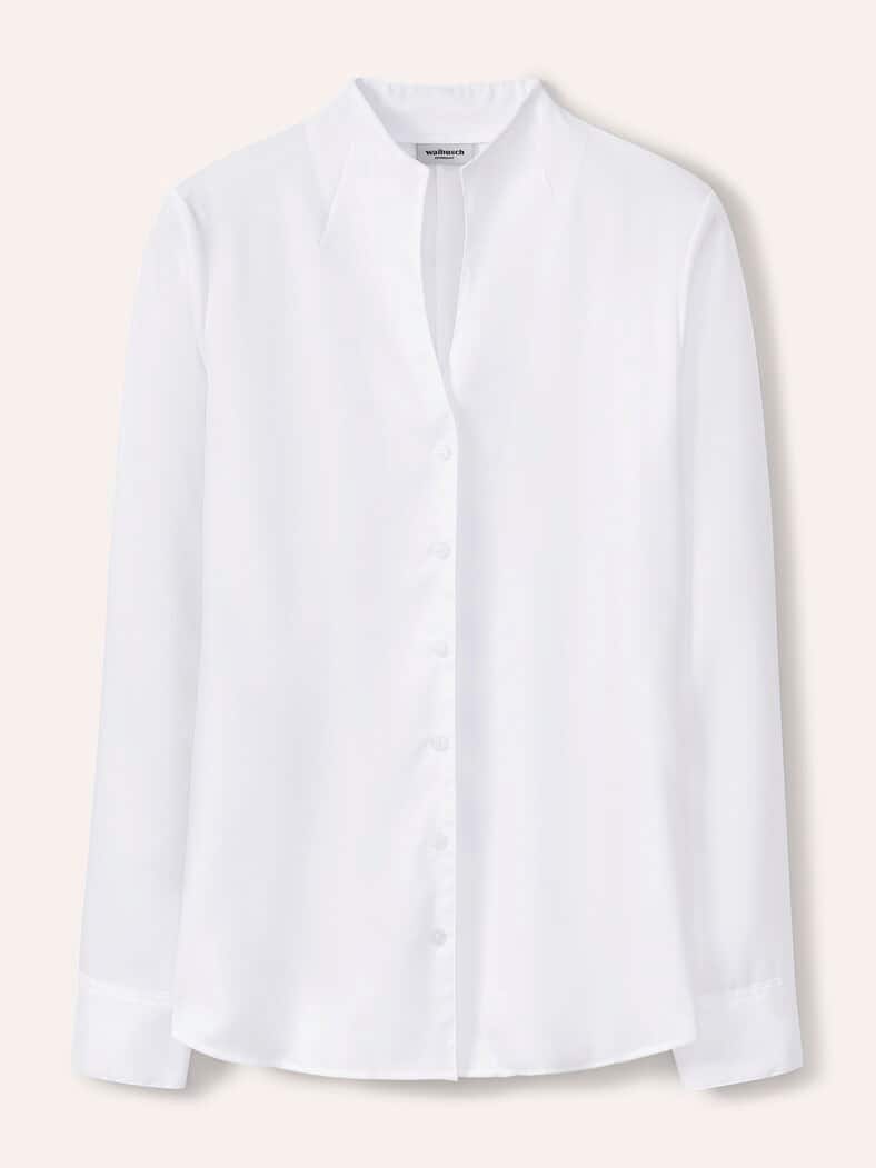 Extraglatt-Bluse Kelchkragen Weiß