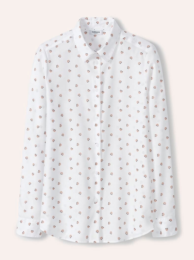Extraglatt-Hemdbluse Everyday 2.0 Blumendruck Wei