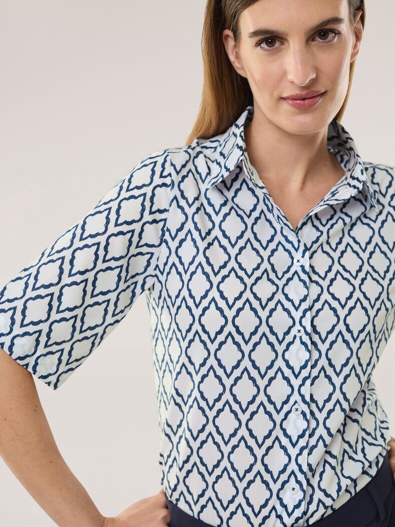 Extraglatt-Hemdbluse Everyday 2.0 Ornament Marine