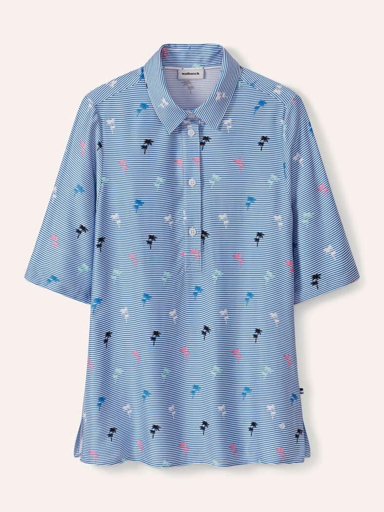 Polo Bluse aus Viskose Palmendruck