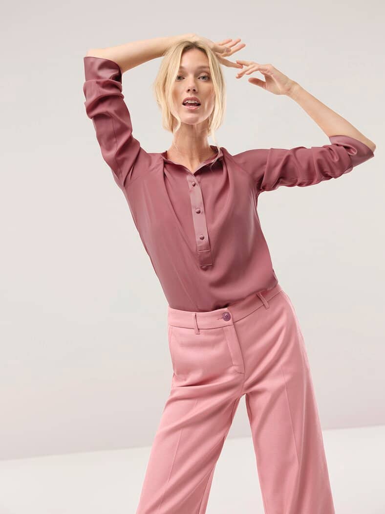 Polo Bluse aus Seide Rosenholz