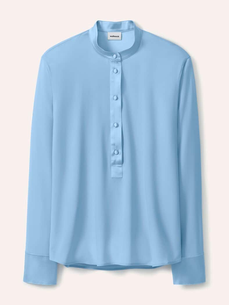 Polo Bluse aus Seide Skyblue