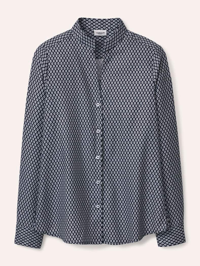 Extraglatt Stehkragen Bluse V-Auss Minimal Marine