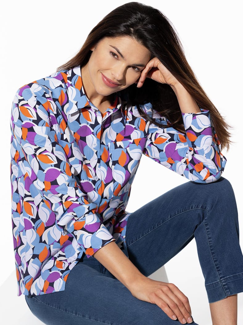 Extrasoft Baumwoll-Bluse Blätterdruck