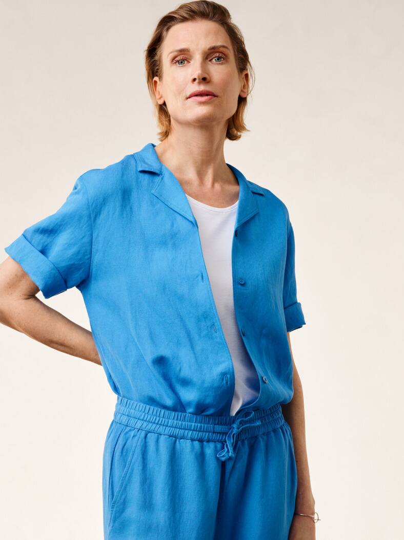 Outfit Reverskragen Bluse Leinenmix