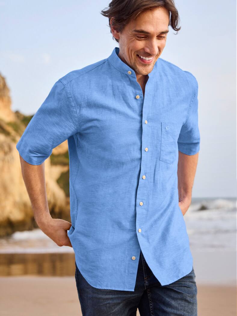 Outfit Stehkragen-Leinenhemd