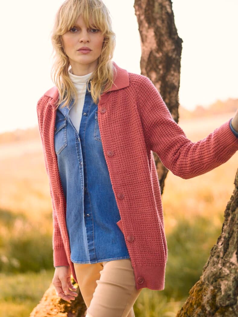 Outfit Merino-Strickjacke Waffelstruktur