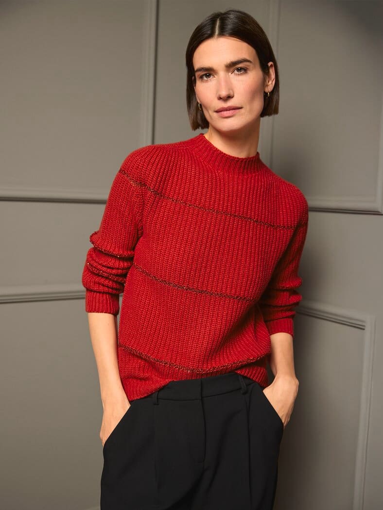 Outfit Pullover Pailettenstreifen